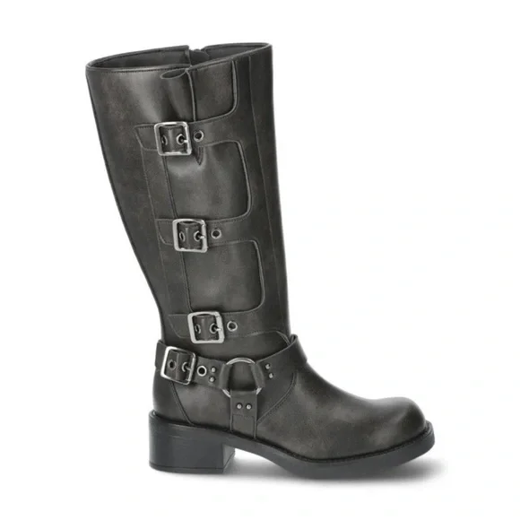 NWT! Madden NYC Women's Faux Leather Tall Moto Boots Dark Brown SIZE 6 No Box - Picture 2 of 15